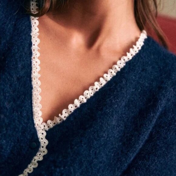 Sezane Blue Cardigan with White Trim - Picture 2 of 8